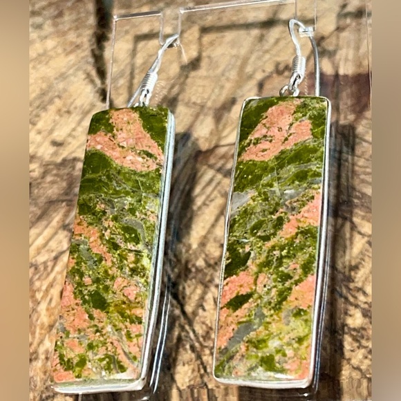 Unakite Jasper Earrings 2 1/2” - Picture 3 of 12